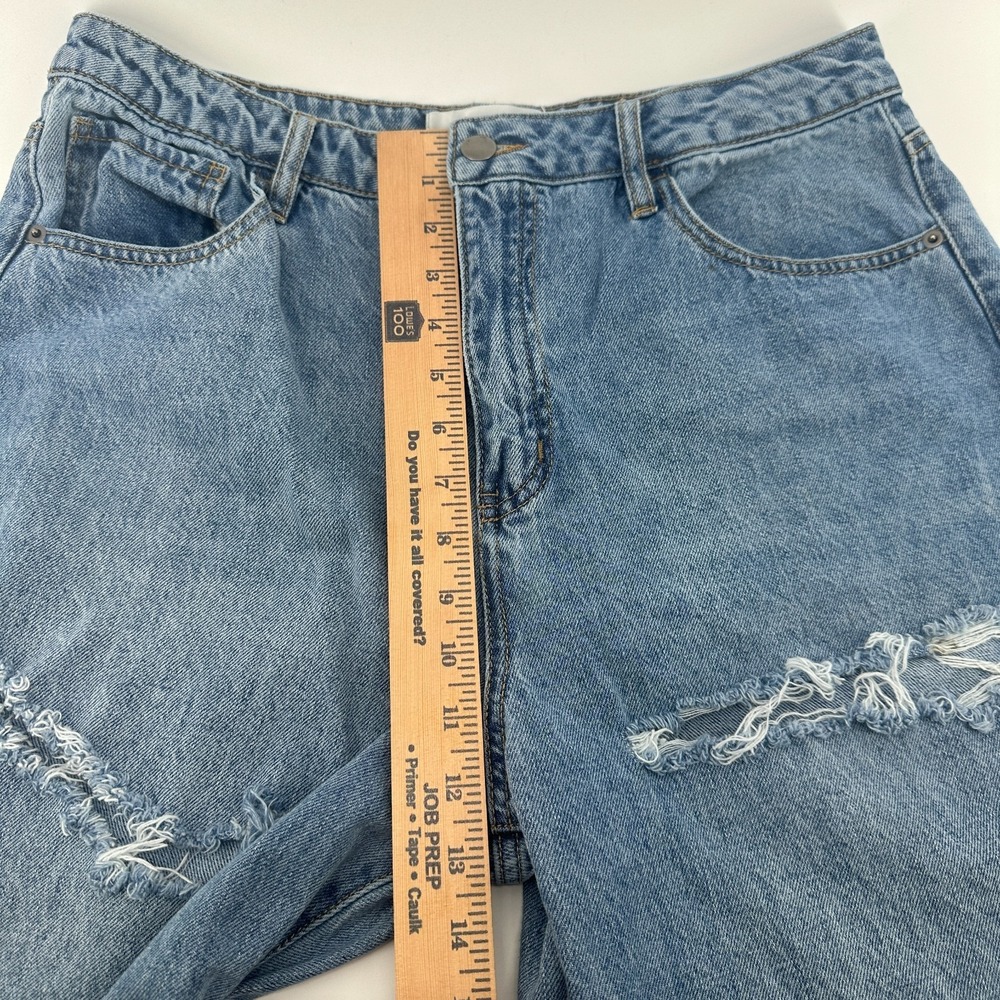 Fashion Nova Jeans Womens 15 Blue Distressed Denim High Rise Relaxed Straight - Picture 9 of 11